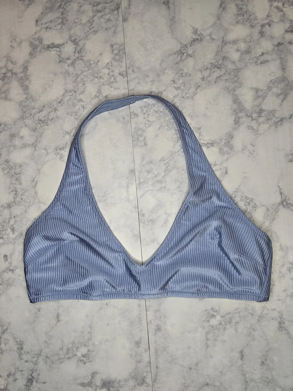 aerie Blue Shine Rib Bikini Set Halter Top Cheekiest Bottoms XL